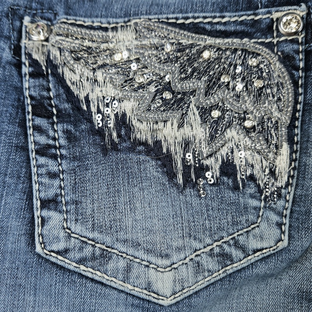 Miss Me Signature Boot Jean 28 Bootcut Angel Wing Pockets Stretchy Inseam 31.5" - Picture 7 of 14